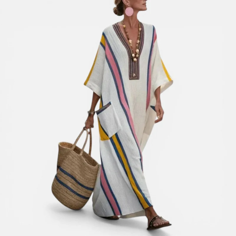 Inge | Damen Maxikleid V-Ausschnitt Locker – Fließendes Sommerkleid Maxi Casual 2026