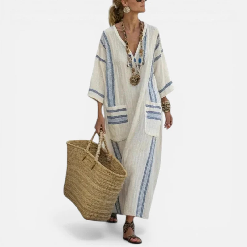 Inge | Damen Maxikleid V-Ausschnitt Locker – Fließendes Sommerkleid Maxi Casual 2026