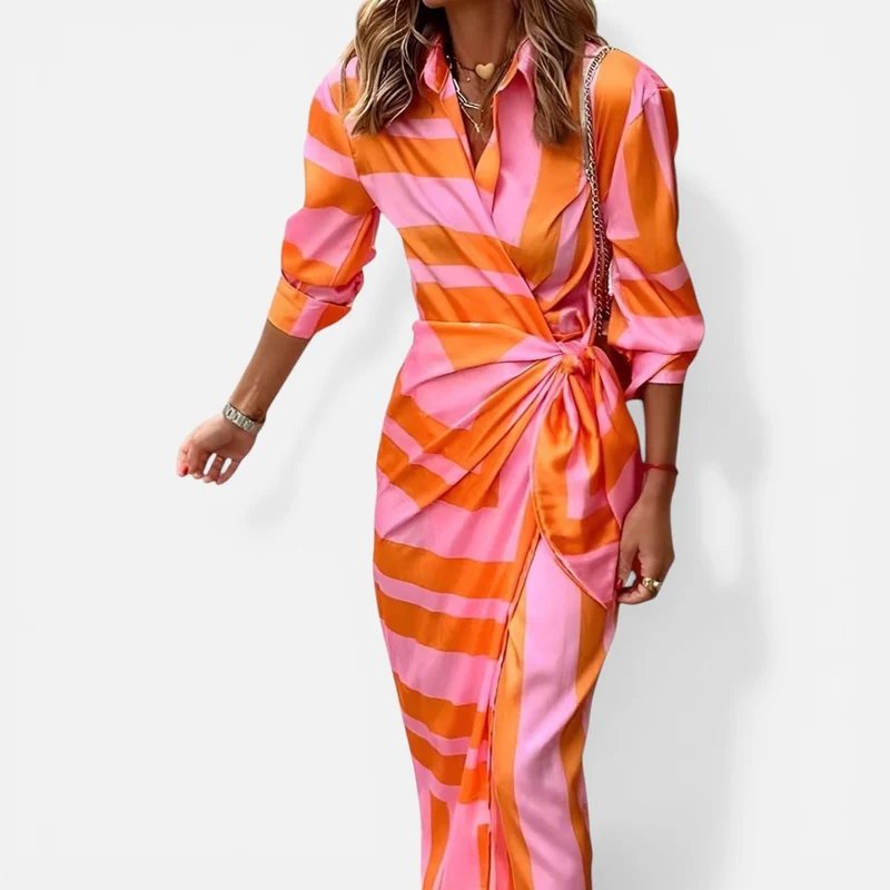 Anke | Damen Wickelkleid Streifen Taillengürtel – Gestreiftes Wickelkleid Sommer 2026