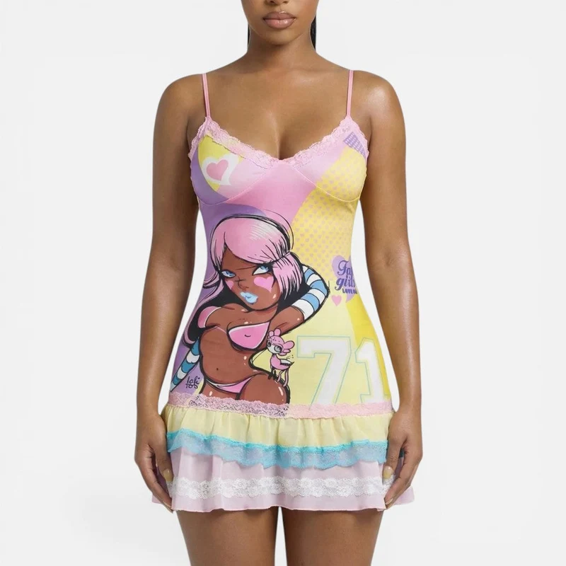 Yvonne | Damen Minikleid Print Spaghettiträger – Bedrucktes Mini Kleid Sommer 2026