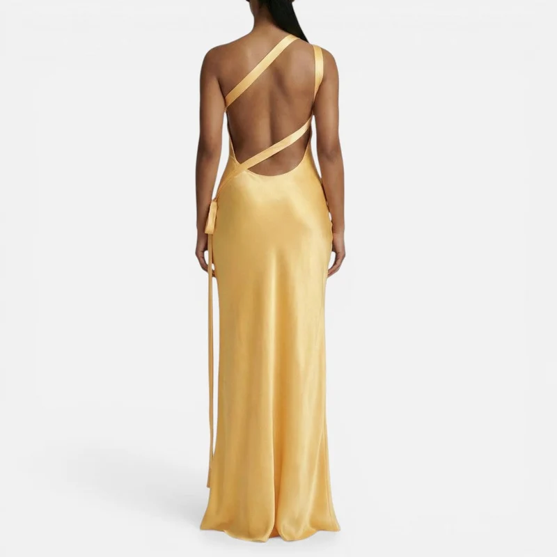 Xenia | Damen One-Shoulder Maxikleid Rückenausschnitt – Schulterkleid Abend 2026