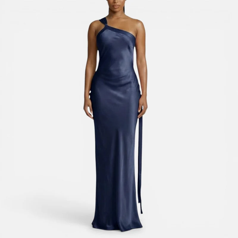 Xenia | Damen One-Shoulder Maxikleid Rückenausschnitt – Schulterkleid Abend 2026