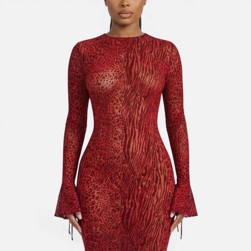 Zora | Damen Maxikleid Animalmuster Rückenausschnitt – Animal Print Kleid Abend 2026