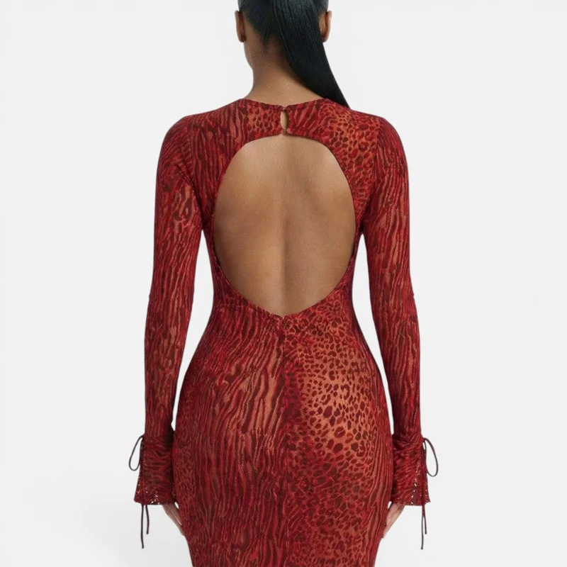 Zora | Damen Maxikleid Animalmuster Rückenausschnitt – Animal Print Kleid Abend 2026