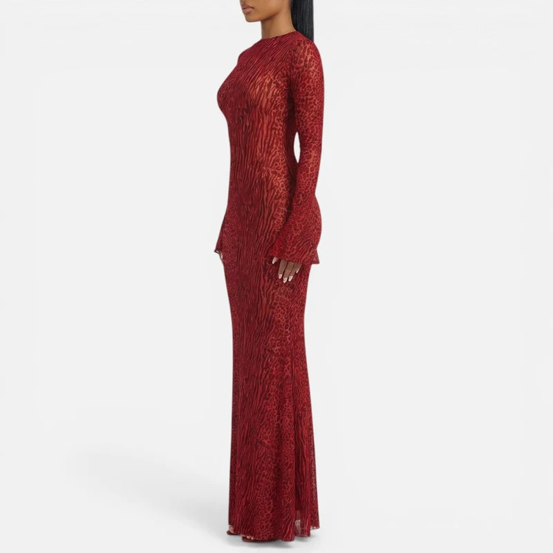 Zora | Damen Maxikleid Animalmuster Rückenausschnitt – Animal Print Kleid Abend 2026