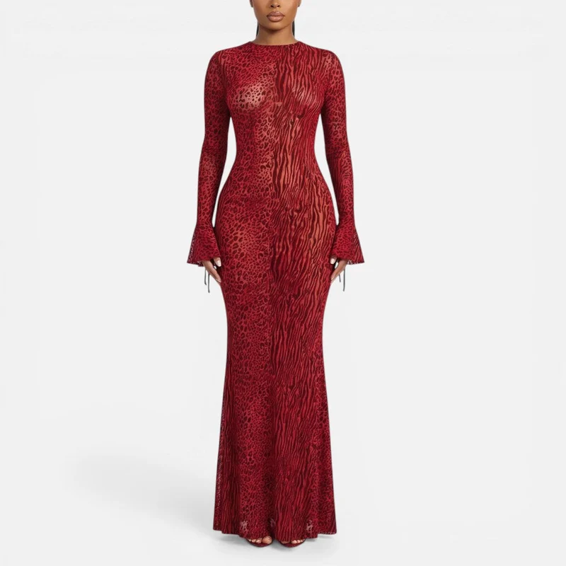 Zora | Damen Maxikleid Animalmuster Rückenausschnitt – Animal Print Kleid Abend 2026