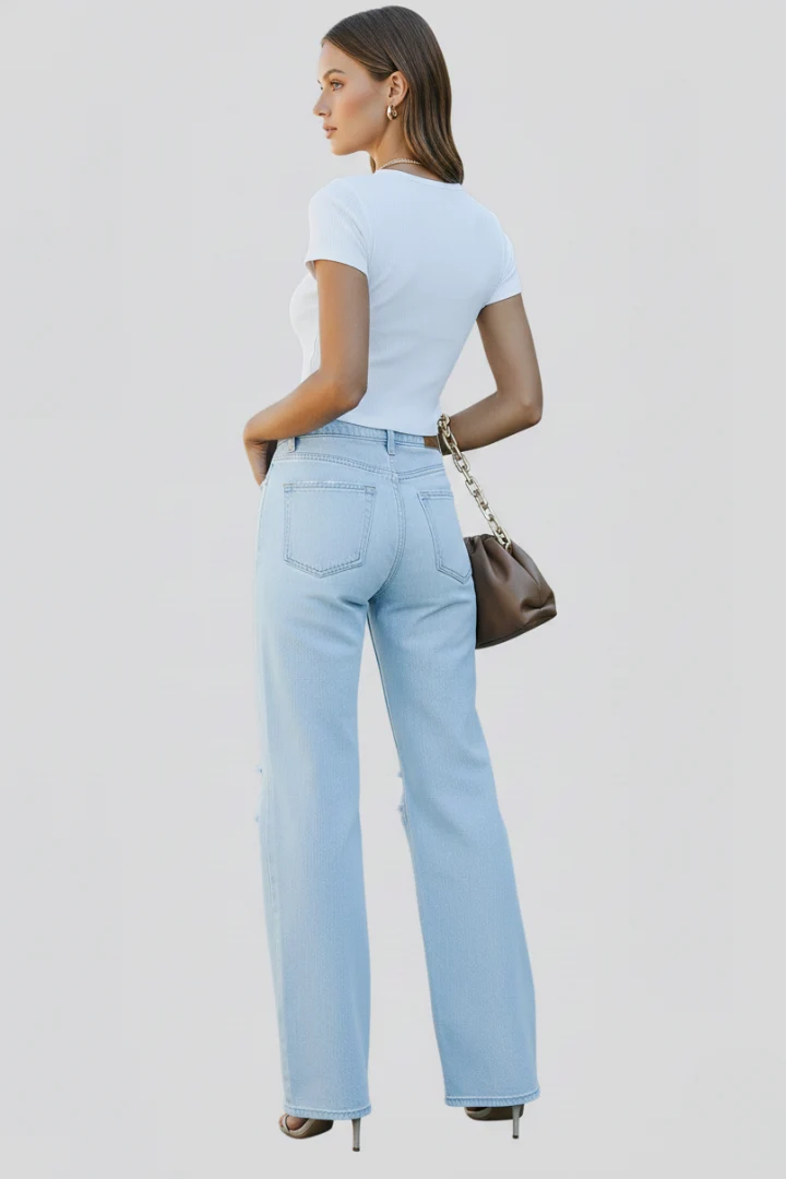 Nora | Damen Wide Leg Jeans Distressed – Hochtaillierte Destroyed Jeans Weites Bein 2026