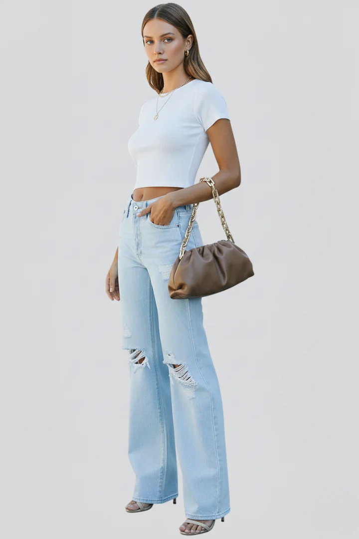 Nora | Damen Wide Leg Jeans Distressed – Hochtaillierte Destroyed Jeans Weites Bein 2026