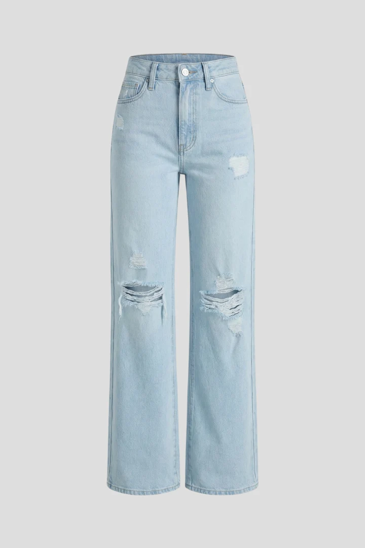 Nora | Damen Wide Leg Jeans Distressed – Hochtaillierte Destroyed Jeans Weites Bein 2026