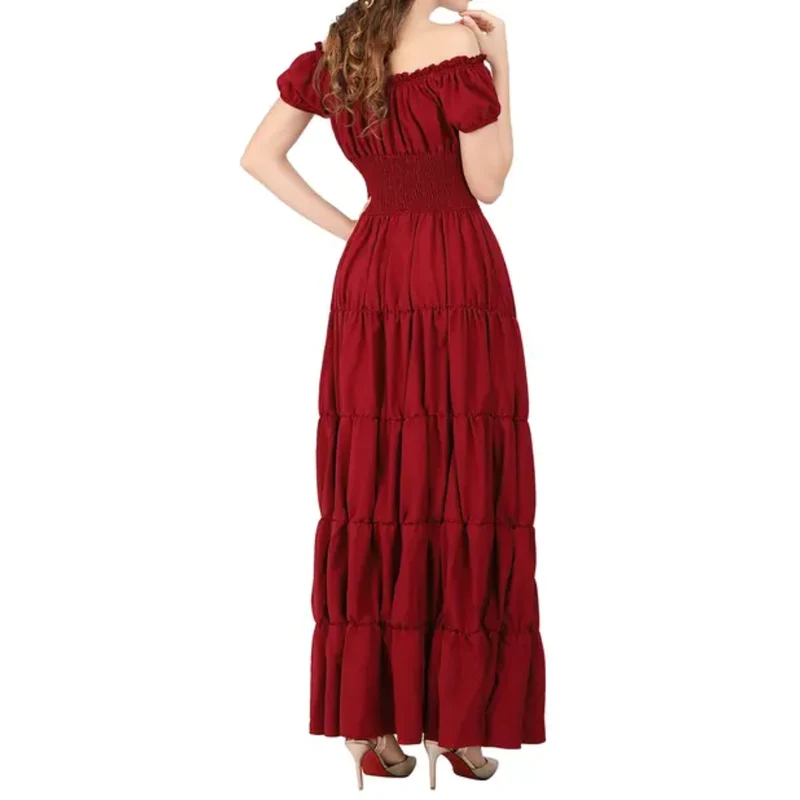 Margarete | Damen Schulterfreies Maxikleid Gestuft – Geraffter Bund Sommerkleid 2026