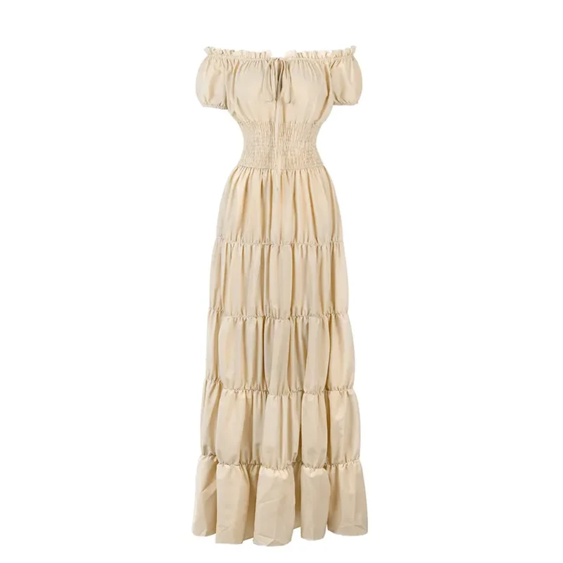 Margarete | Damen Schulterfreies Maxikleid Gestuft – Geraffter Bund Sommerkleid 2026