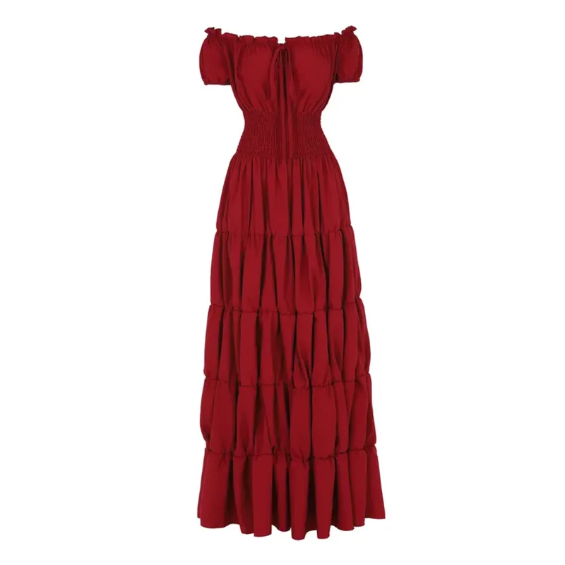 Margarete | Damen Schulterfreies Maxikleid Gestuft – Geraffter Bund Sommerkleid 2026