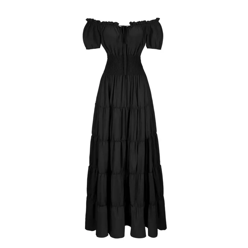 Margarete | Damen Schulterfreies Maxikleid Gestuft – Geraffter Bund Sommerkleid 2026