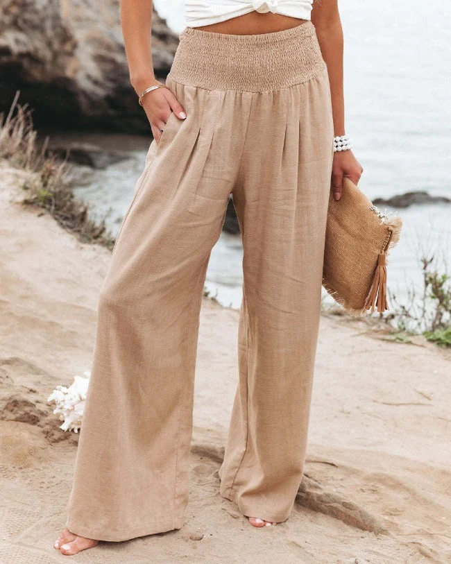 Lena | Damen Palazzo Hose Leinen – Weites Bein Hohe Taille Leinenhose Sommer 2026