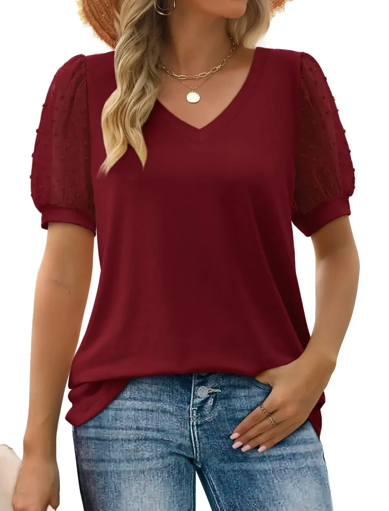 Steffi | Damen Mesh Ärmel Top V-Ausschnitt – Transparentes Freizeitoberteil Sommer 2026
