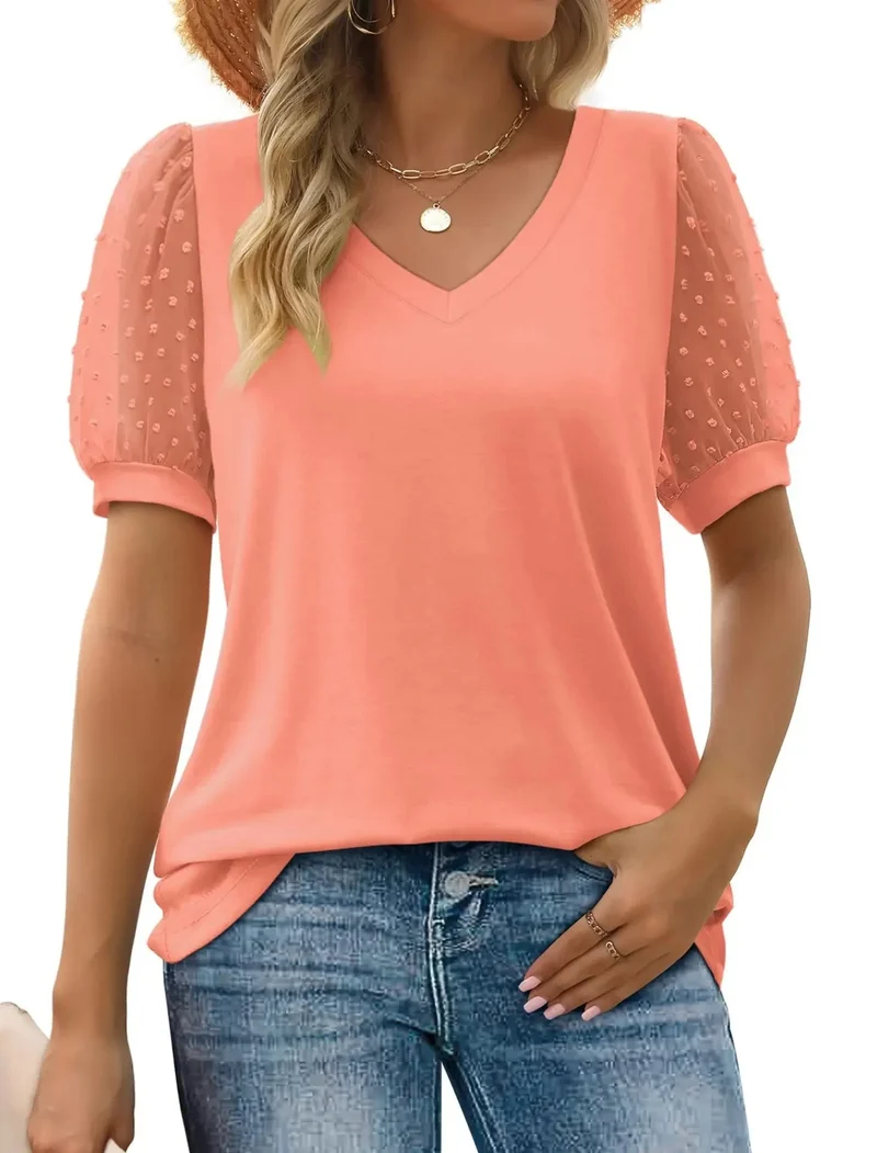 Steffi | Damen Mesh Ärmel Top V-Ausschnitt – Transparentes Freizeitoberteil Sommer 2026