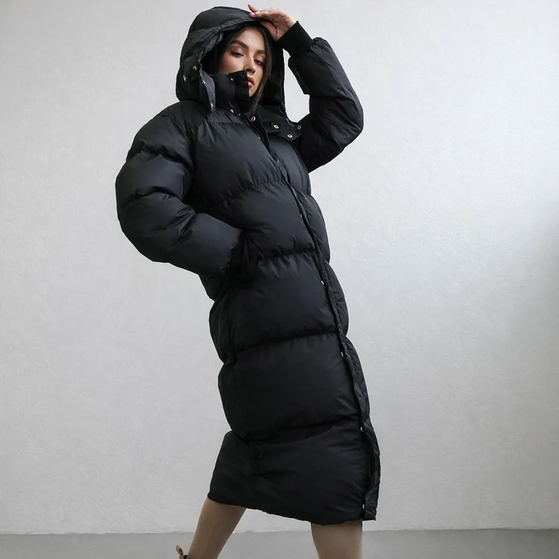 Damen Jacke | lange Ausführung mit Kapuze und Frontverschluss