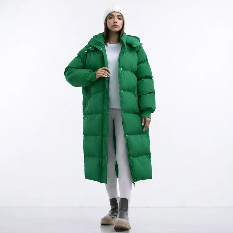 Damen Jacke | lange Ausführung mit Kapuze und Frontverschluss
