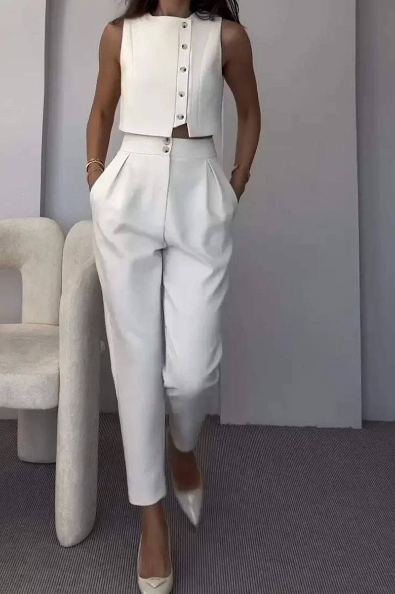 Damen Co-ord Set | zweiteilig mit klassischem Top und High-Waist Hose