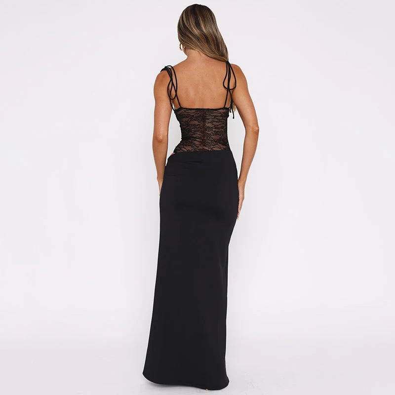 Damen Maxikleid | lange Silhouette mit Oberteil und Einsatz