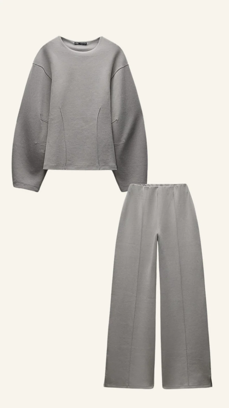 Damen Set | Oversized Top mit weitem Bein und klarer Form