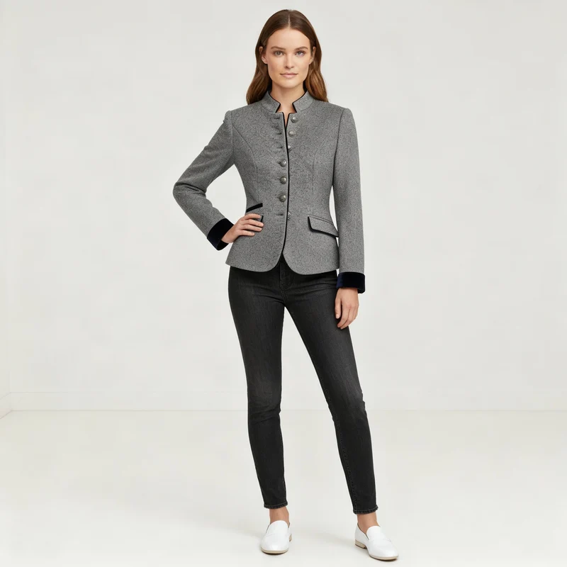 Damen Jacke | kastig geschnittene Jacke mit Mehrknopfverschluss