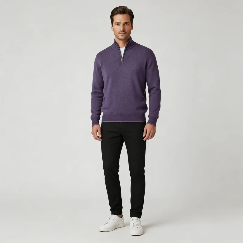 Herren Pullover | V-Ausschnitt mit Reißverschlussdetail