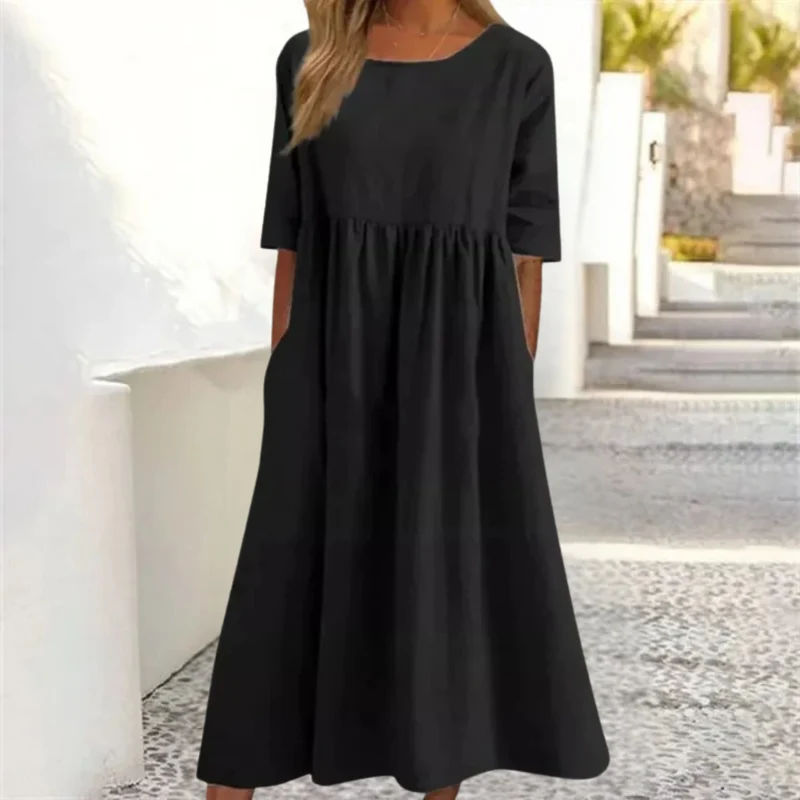 Damen Kleid Midi | lockere Passform und fließender Rockverlauf