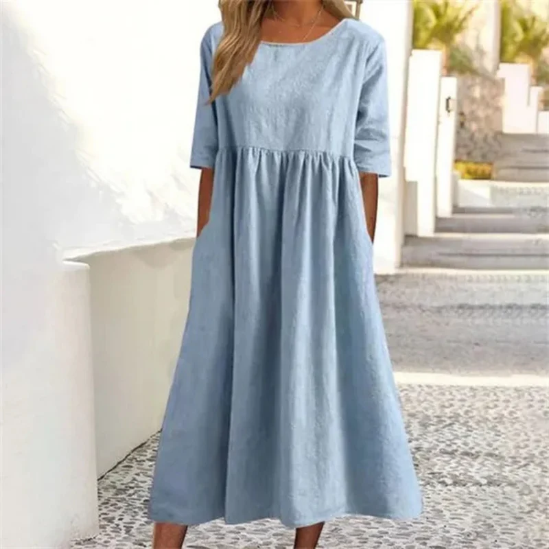 Damen Kleid Midi | lockere Passform und fließender Rockverlauf