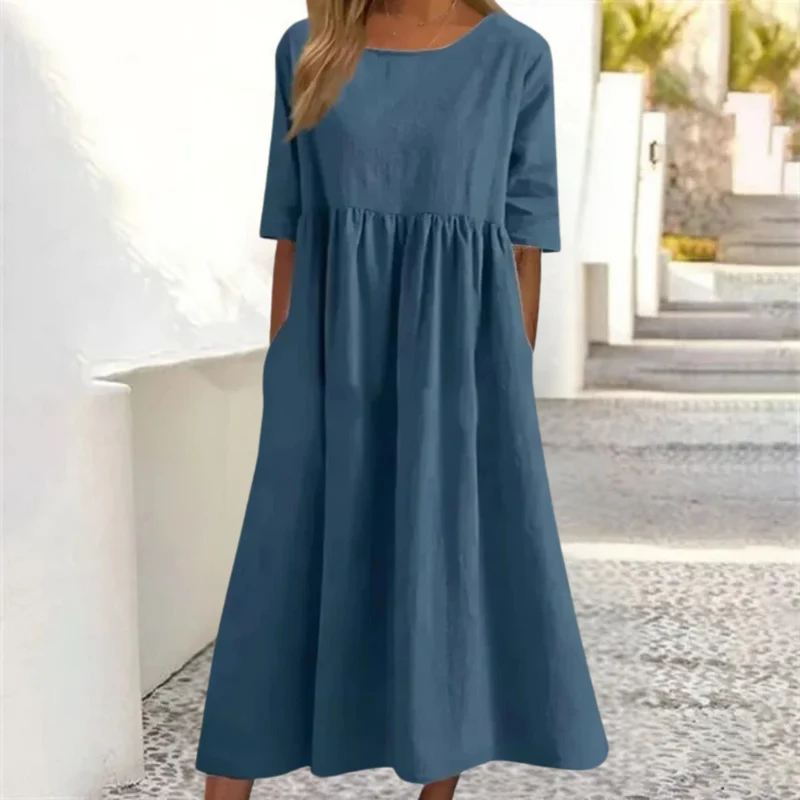 Damen Kleid Midi | lockere Passform und fließender Rockverlauf
