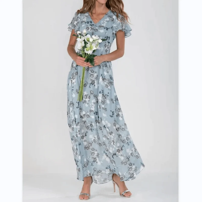 Damen Kleid Maxi | V-Ausschnitt und durchgehende Linienführung