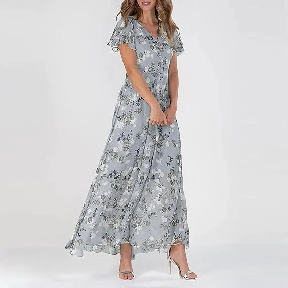 Damen Kleid Maxi | V-Ausschnitt und durchgehende Linienführung
