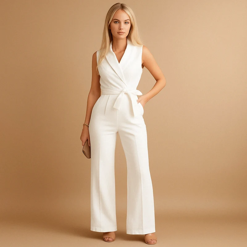Damen Jumpsuit Wickel | weite Beine und taillierte Passform