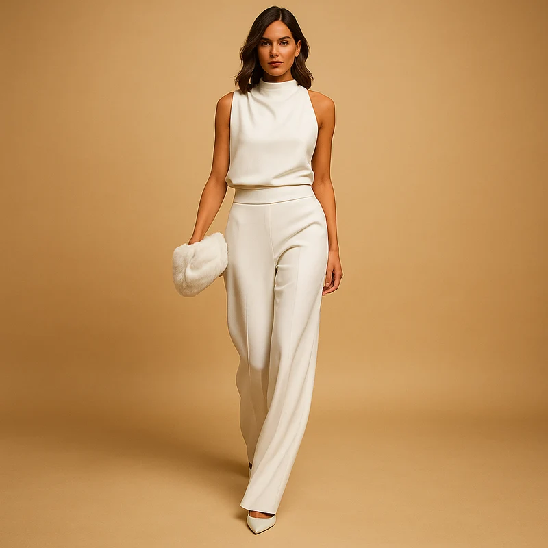 Jumpsuit Damen | ärmellose Ausführung mit hoher Taille und weitem Bein