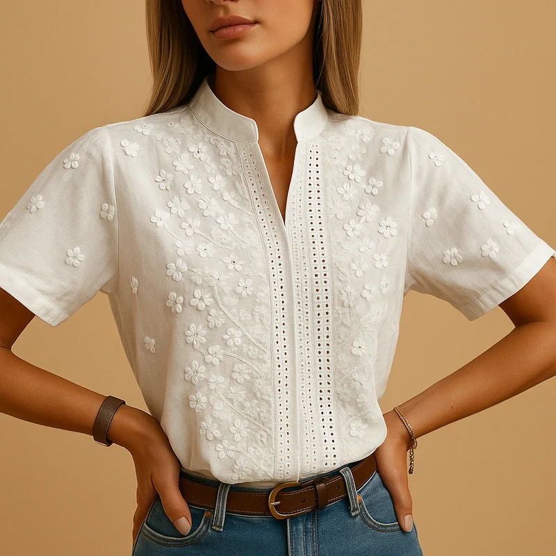 Damen Bluse | klassische Schnittform mit V-Ausschnitt