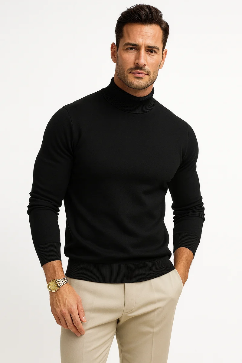 Herrenpullover | Rollkragen Langarm Pullover Körpernahe Passform
