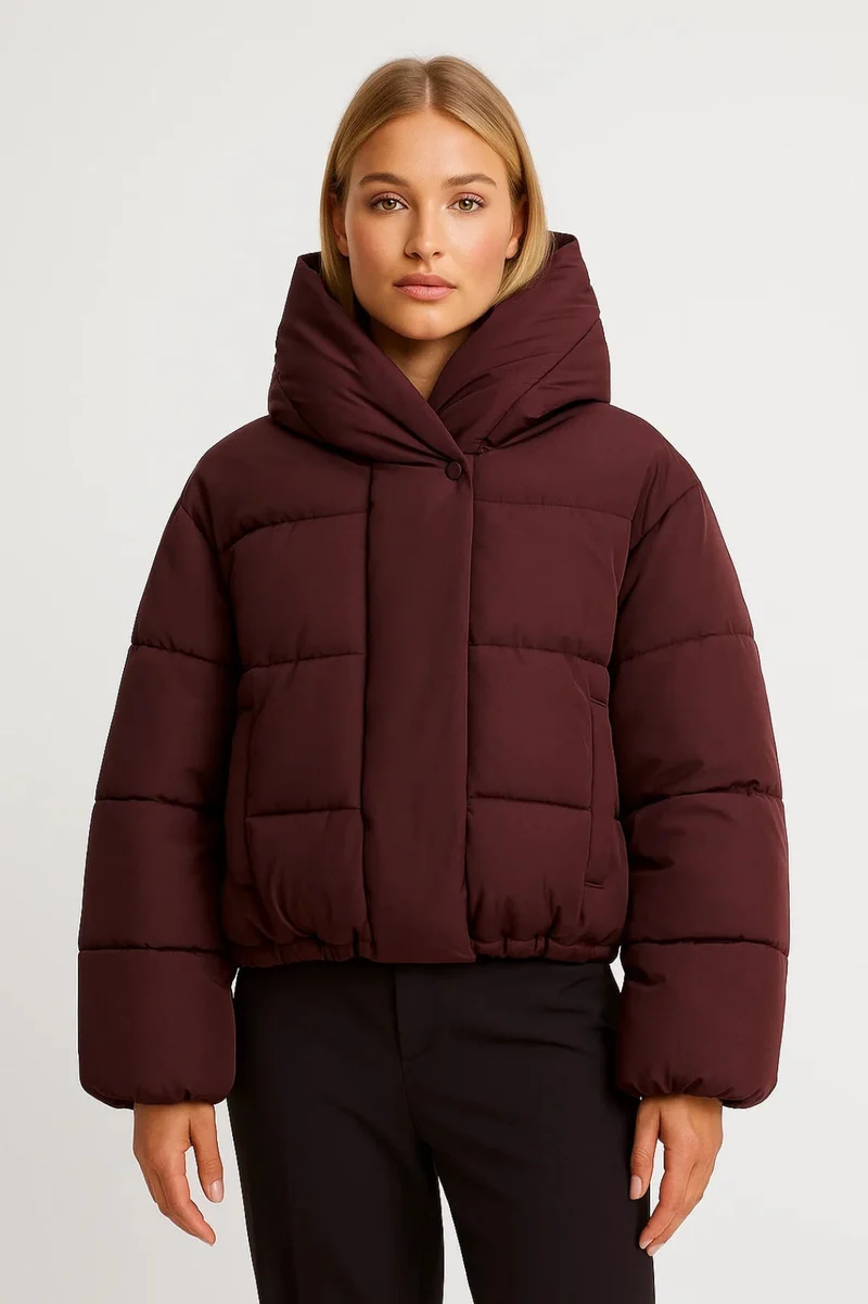 Damenjacke | Kurze gesteppte Jacke mit Kapuze und elastischem Saum