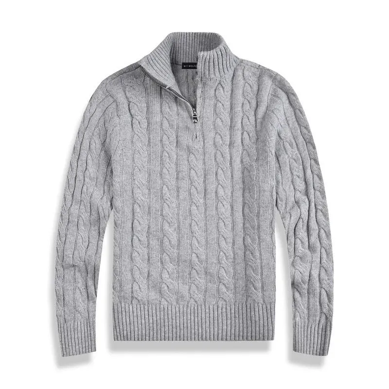 Herrenpullover | Halbzip mit hohem Kragen und Rippbündchen