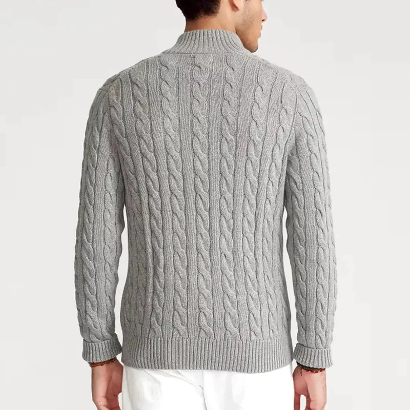 Herrenpullover | Halbzip mit hohem Kragen und Rippbündchen