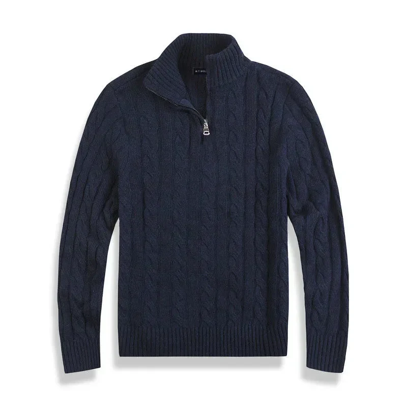 Herrenpullover | Halbzip mit hohem Kragen und Rippbündchen