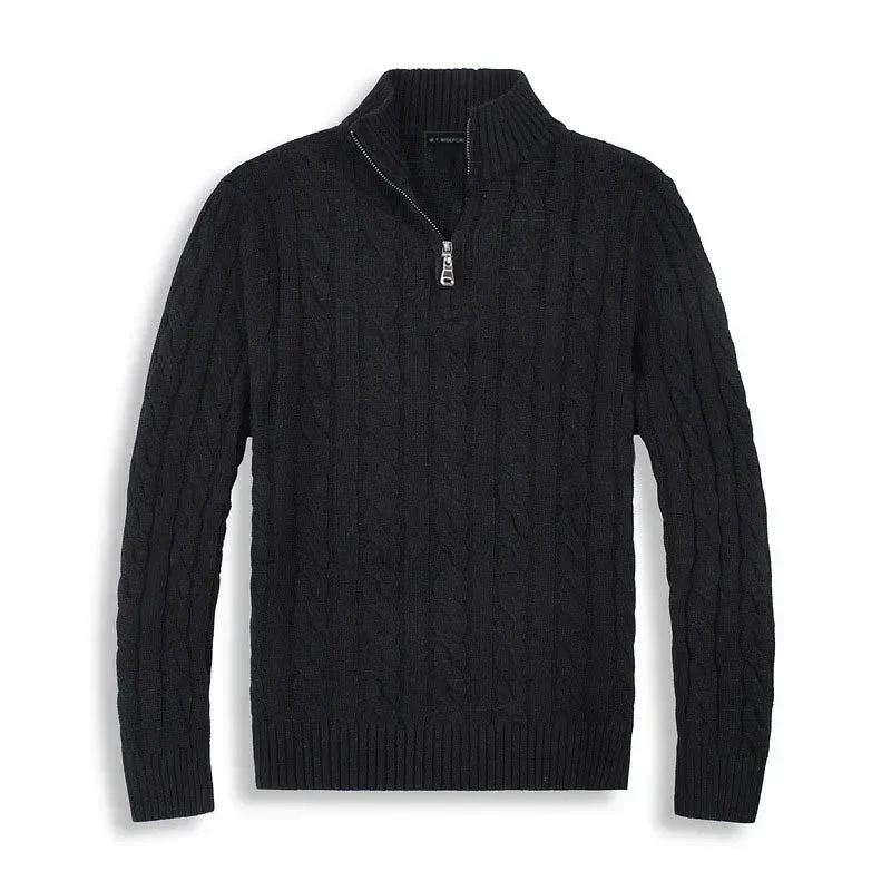 Herrenpullover | Halbzip mit hohem Kragen und Rippbündchen