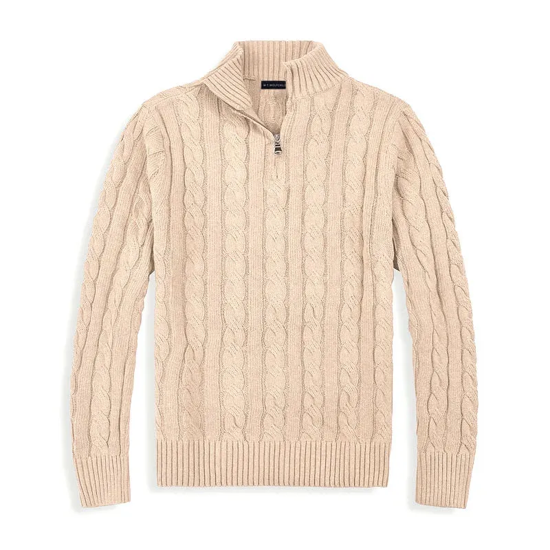 Herrenpullover | Halbzip mit hohem Kragen und Rippbündchen