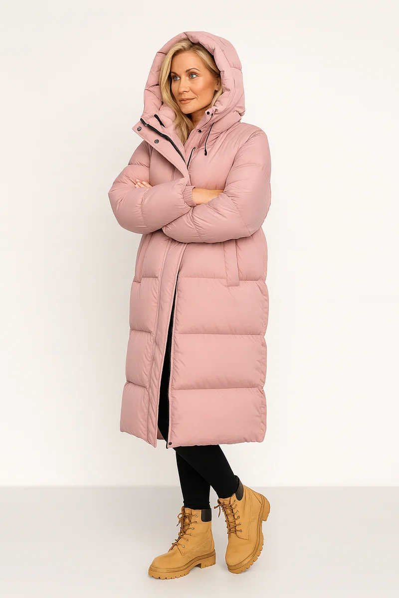 Damen Langer Steppmantel | Gestepptes Design mit Kapuze