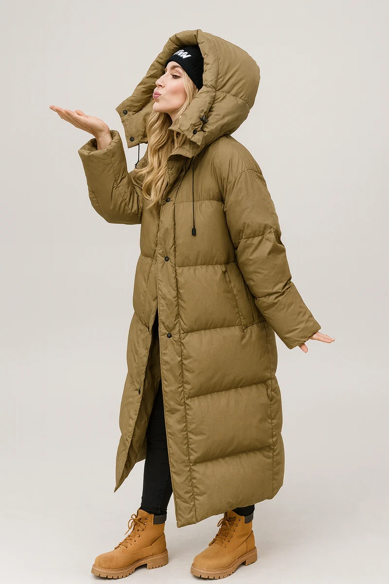 Damen Langer Steppmantel | Gestepptes Design mit Kapuze