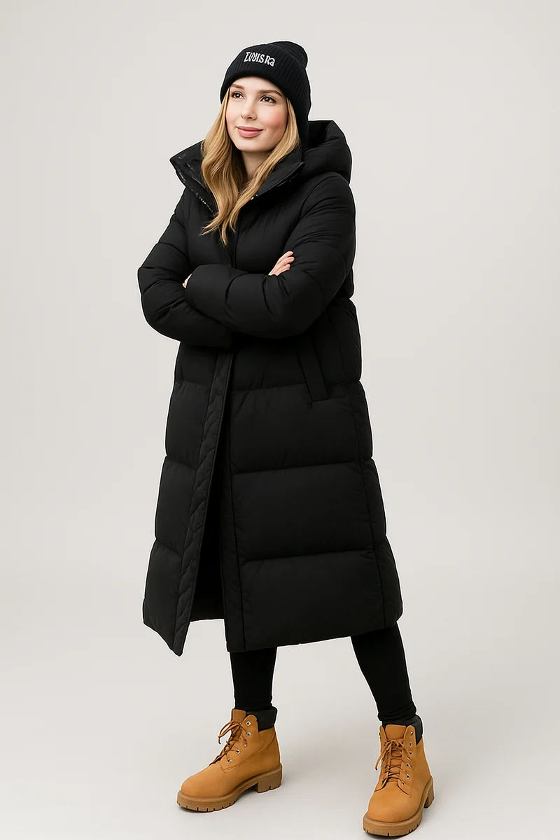 Damen Langer Steppmantel | Gestepptes Design mit Kapuze