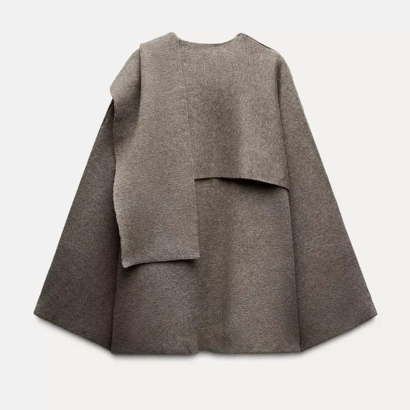 Damen Cape Winterjacke | Knopfverschluss und weiter Schnitt