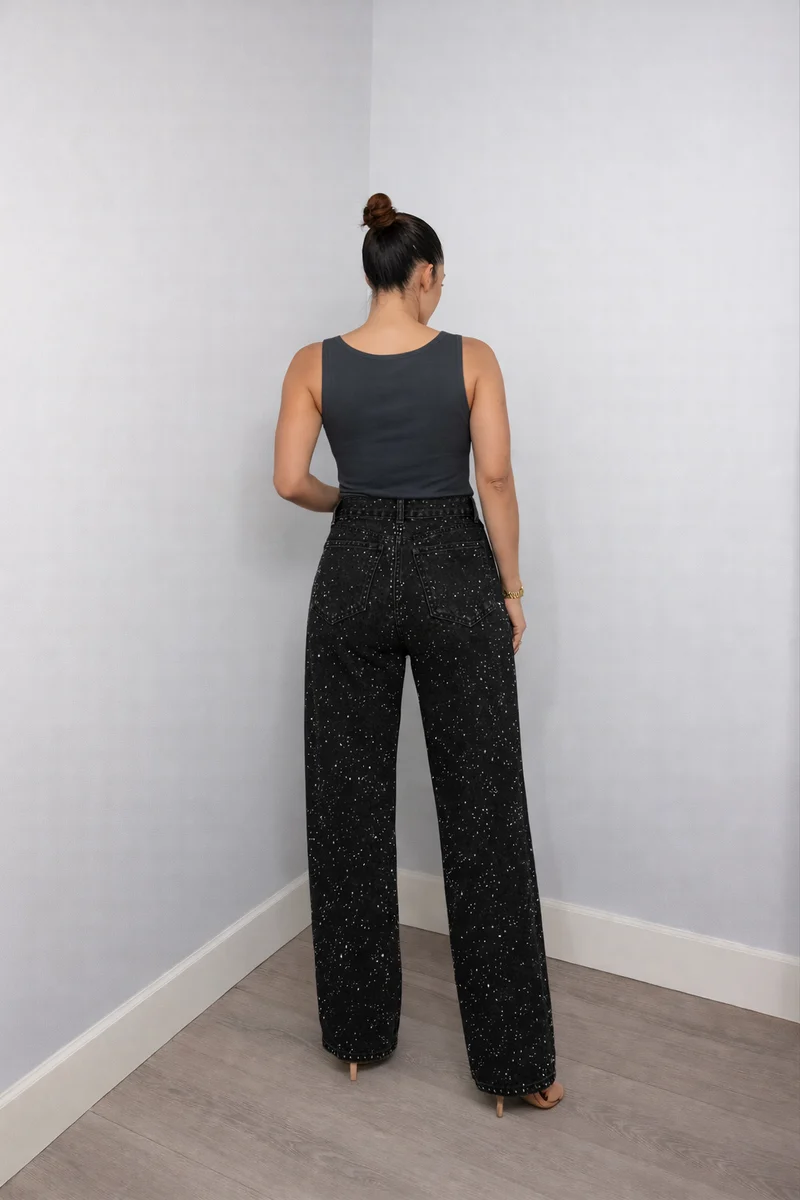 Damen Hose | Hoch geschnittene Ausführung mit Glitzerakzenten