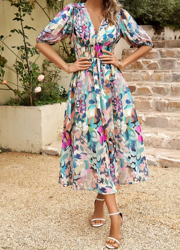 Estella™ - Schmeichelhaftes Blumen-Midi-Kleid