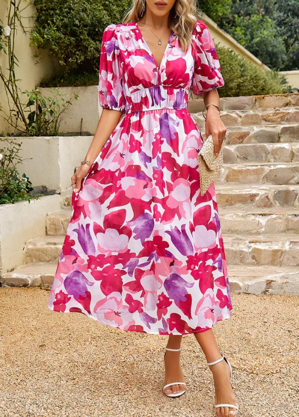 Estella™ - Schmeichelhaftes Blumen-Midi-Kleid