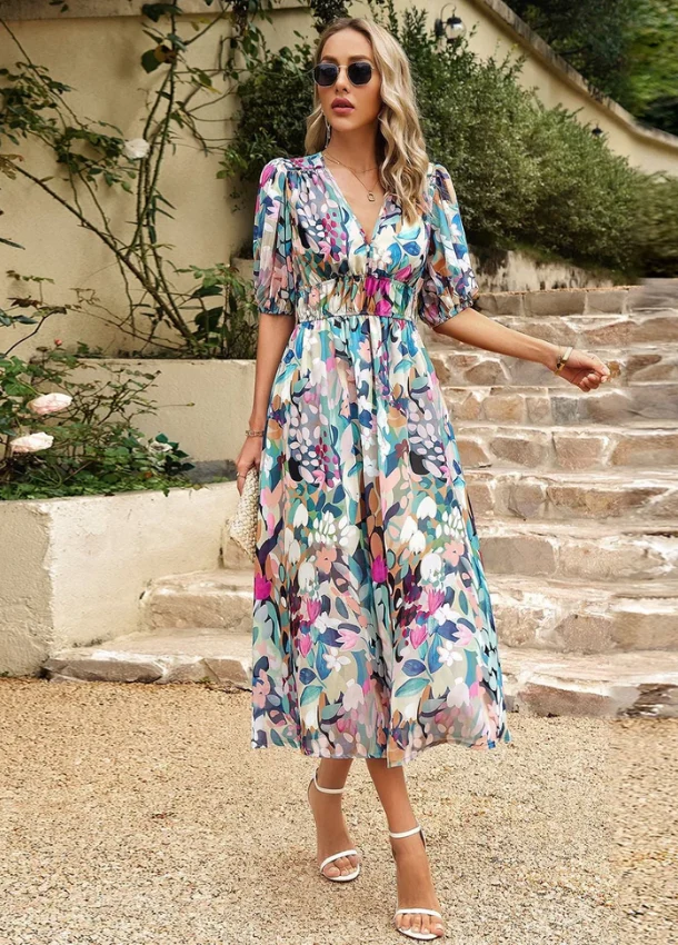 Estella™ - Schmeichelhaftes Blumen-Midi-Kleid